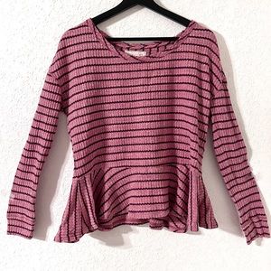 We the Free Womens Pink Striped Long Sleeve Knit Peplum Top Size XS